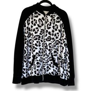 Chico’s Zenergy Full Zip Velour Jacket Black White Animal Print XL